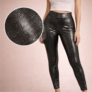JoyLab Metallic Black High Rise Shimmer Leggings Medium Faux Leather Look